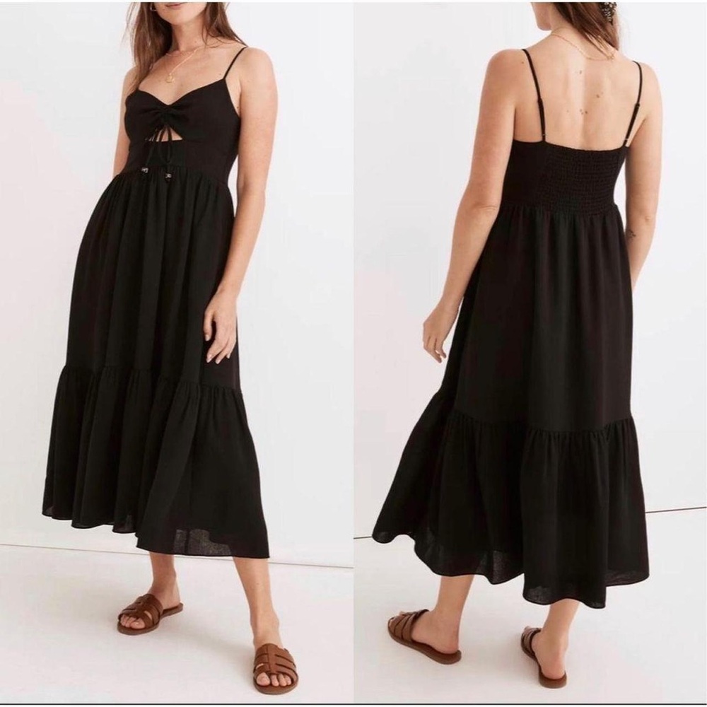 Madewell Ruched Keyhole Tiered Midi Dress